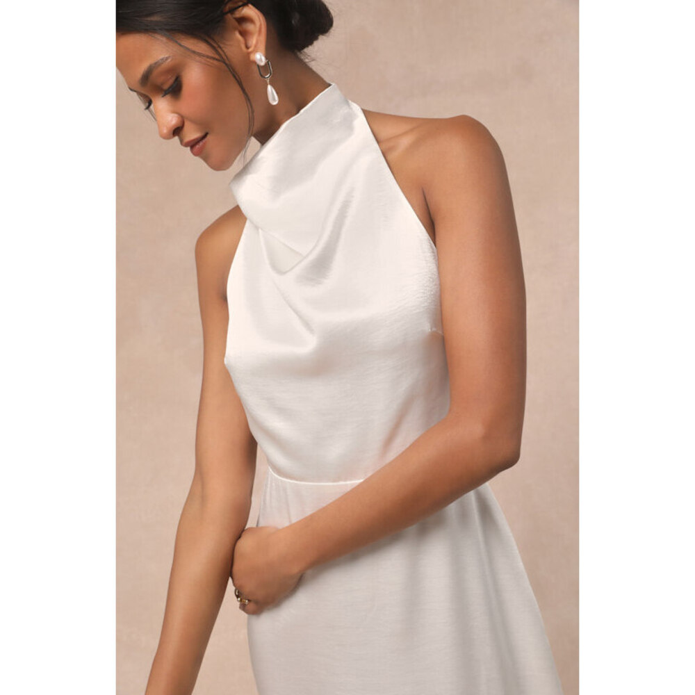 Lulus Meliana White Satin Halter Backless Maxi Dress - Size M